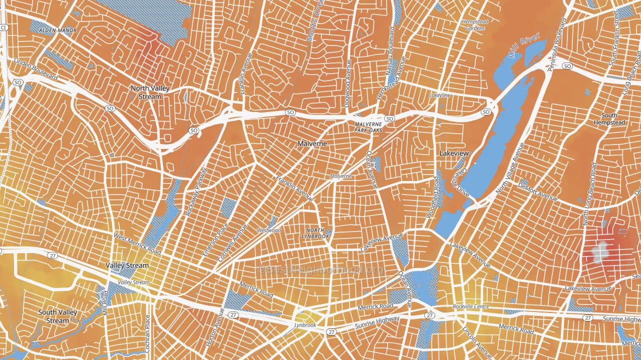 Transit Grade map of Malverne, NY