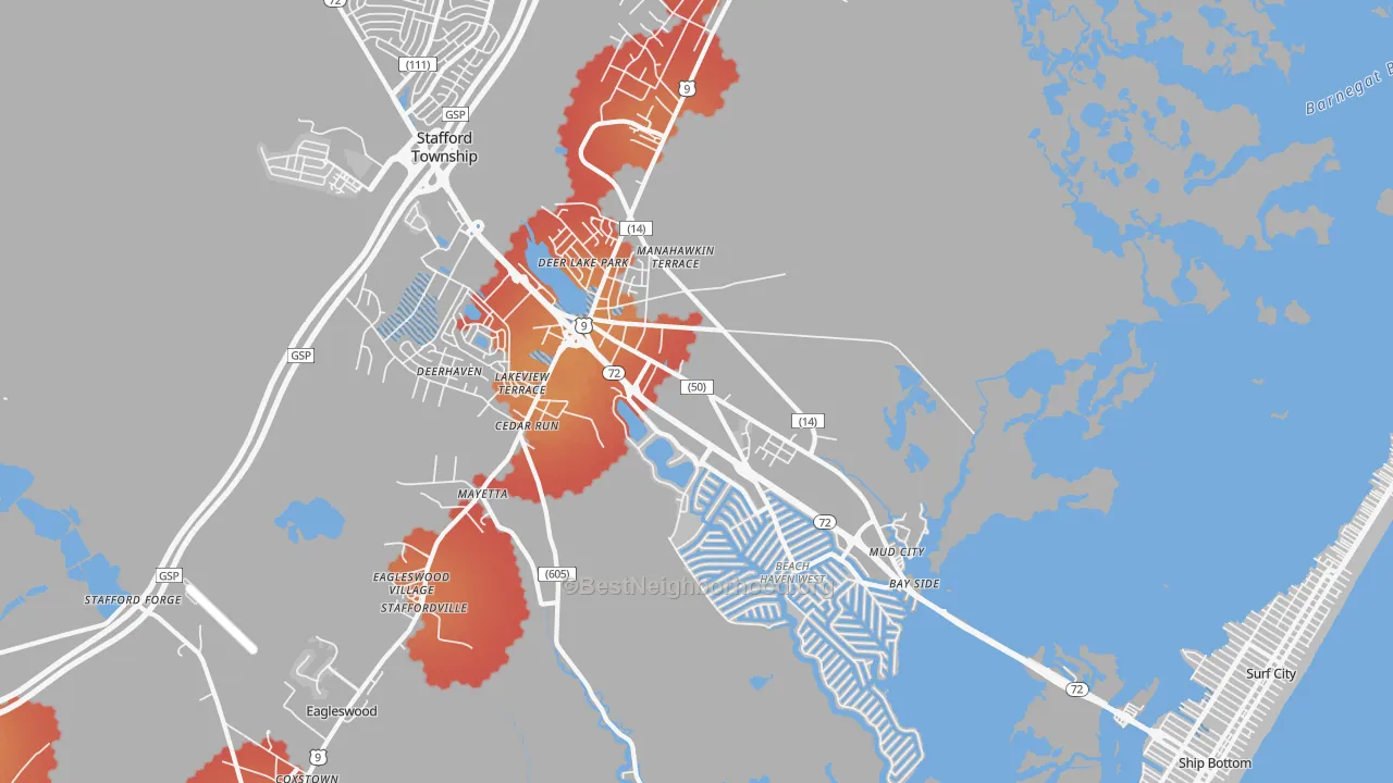 Transit Grade map of Manahawkin, NJ