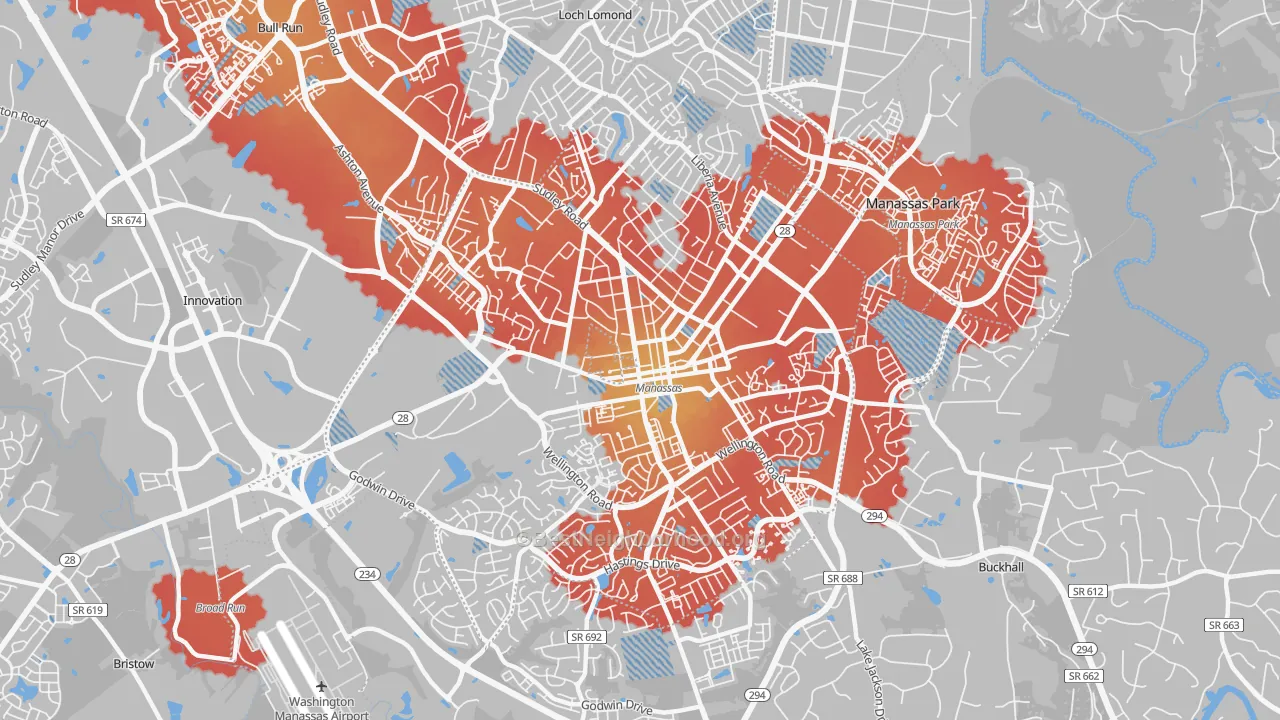 Transit Grade map of Manassas City, VA