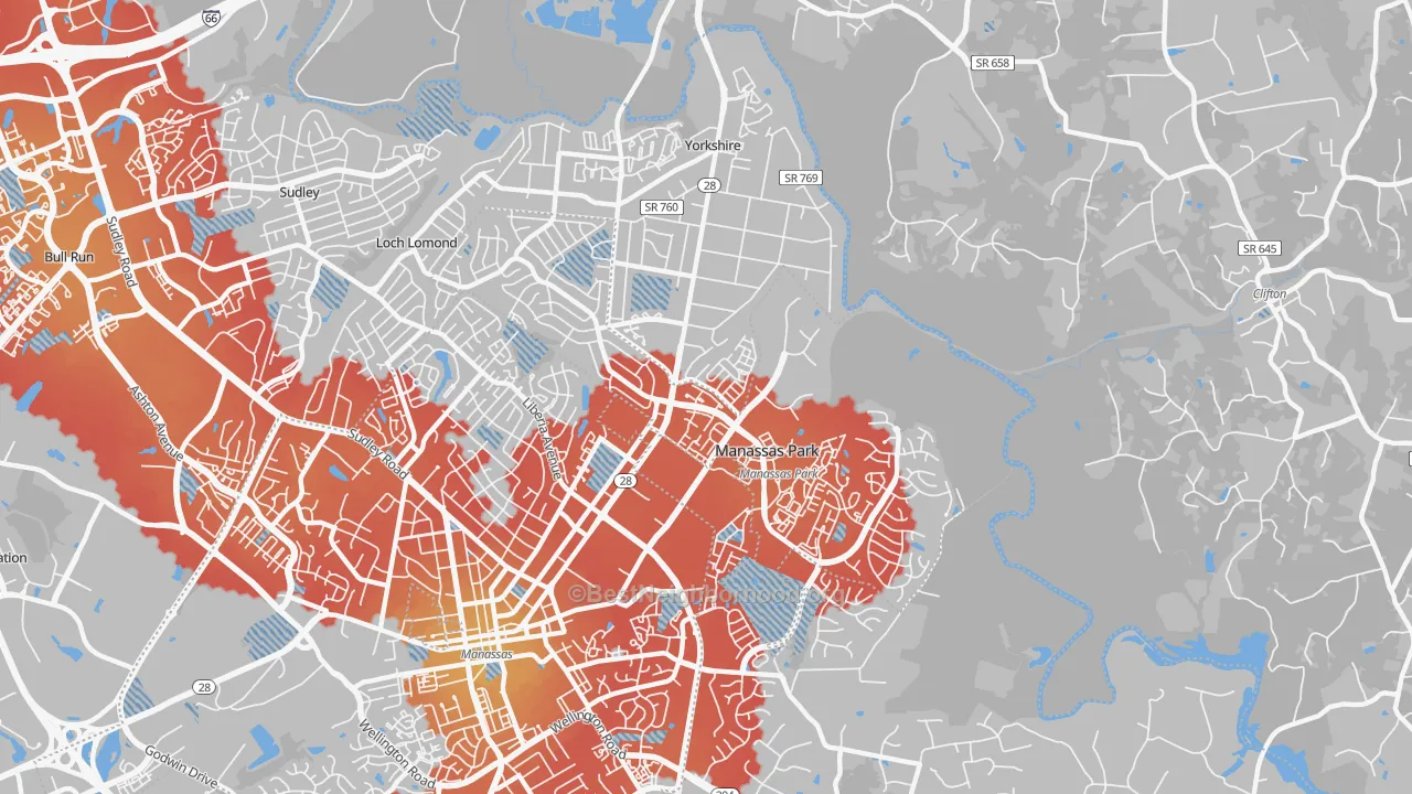 Transit Grade map of Manassas Park City, VA