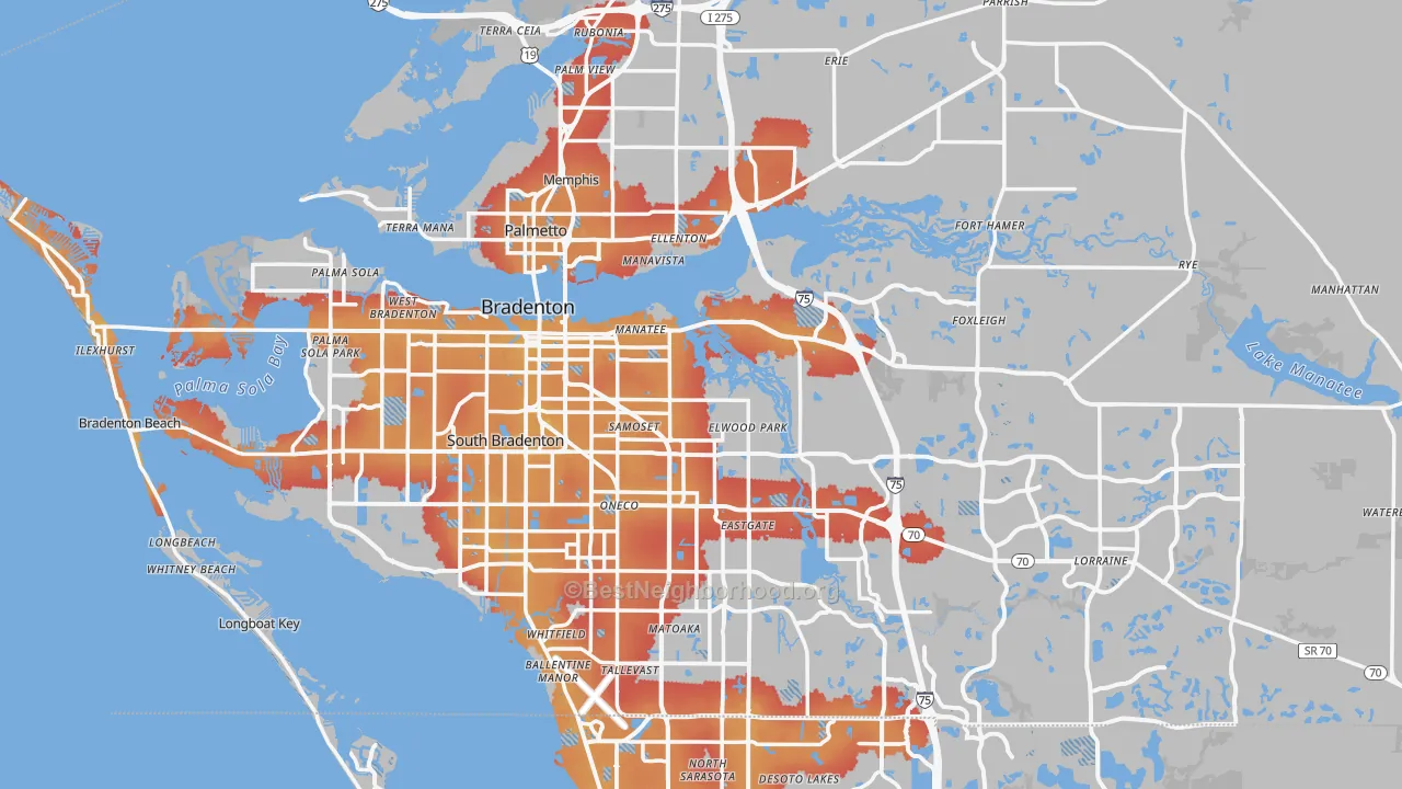 Transit Grade map of Manatee County, FL