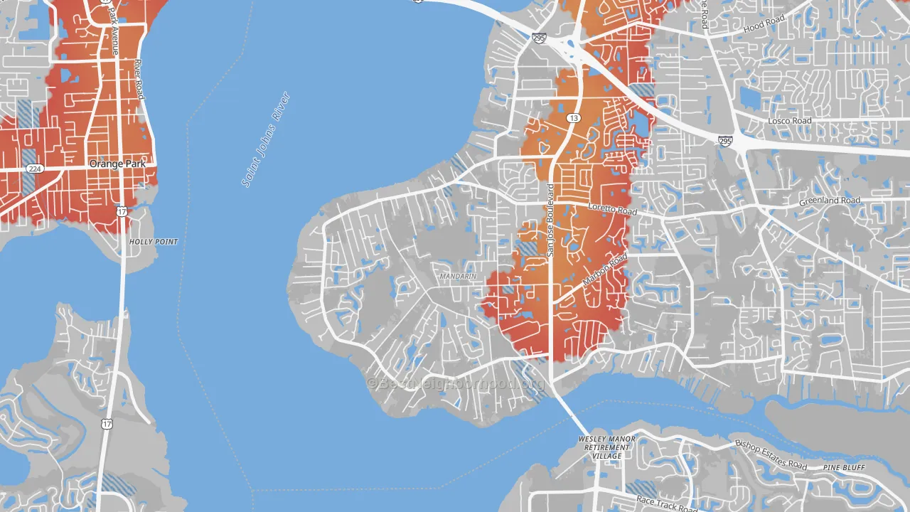 Transit Grade map of Mandarin, Jacksonville, FL
