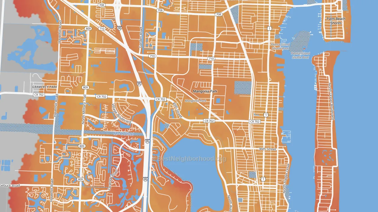 Transit Grade map of Mangonia Park, FL
