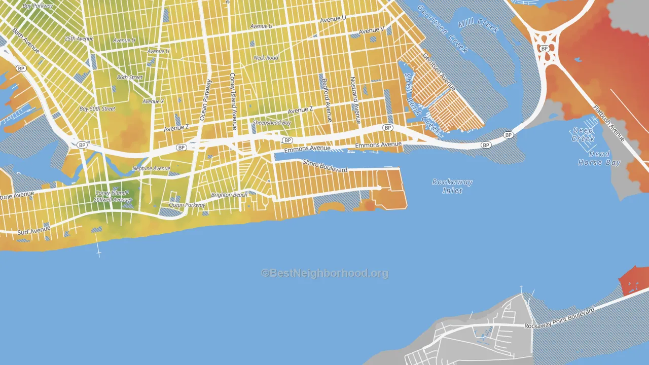 Transit Grade map of Manhattan Beach, Brooklyn, NY