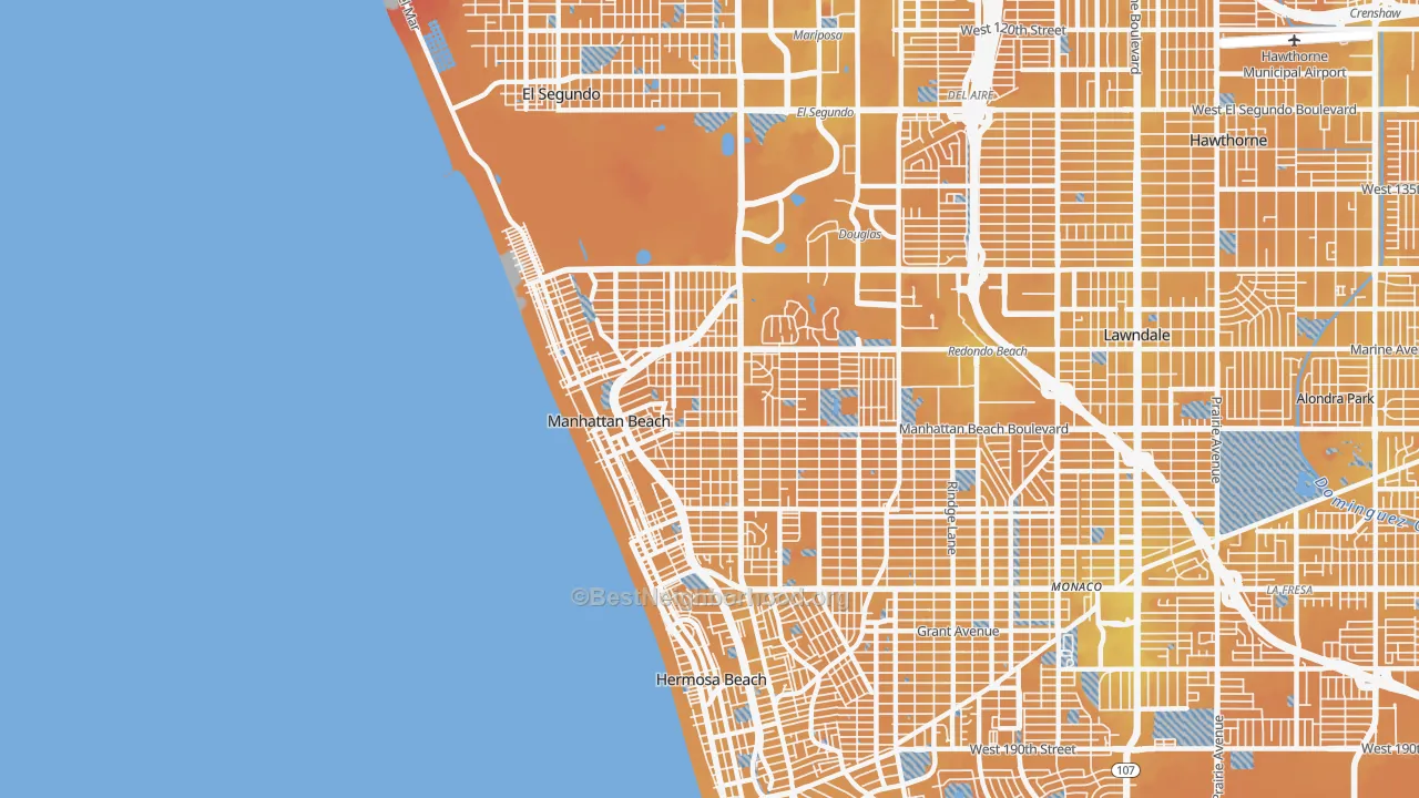 Transit Grade map of Manhattan Beach, CA
