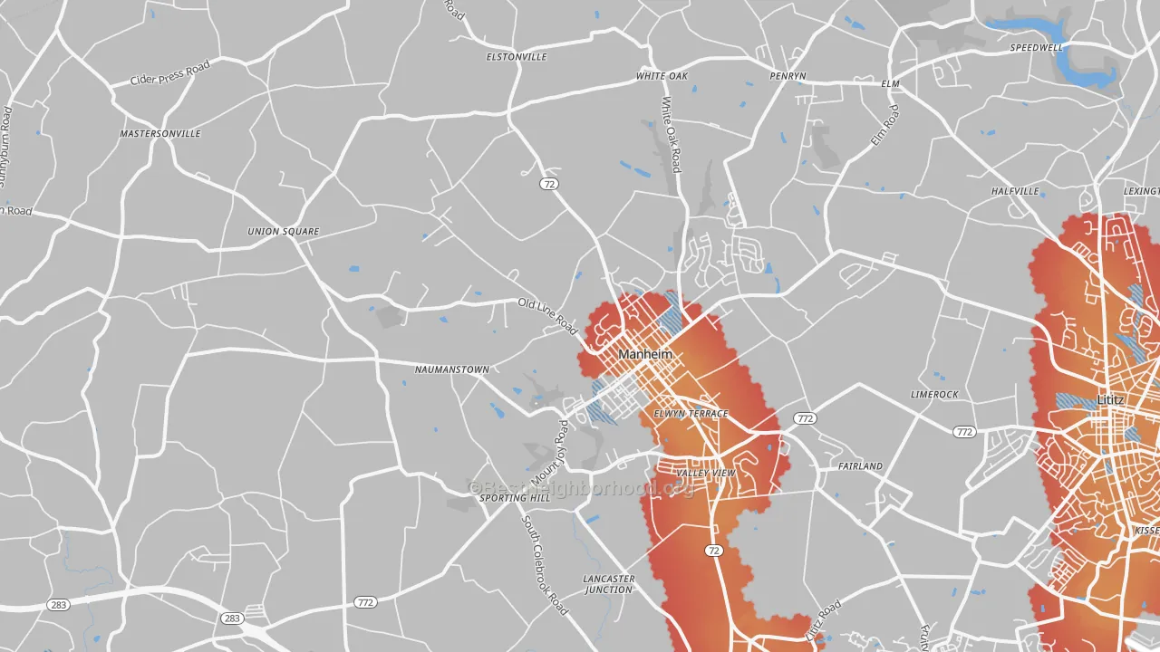 Transit Grade map of Manheim, PA