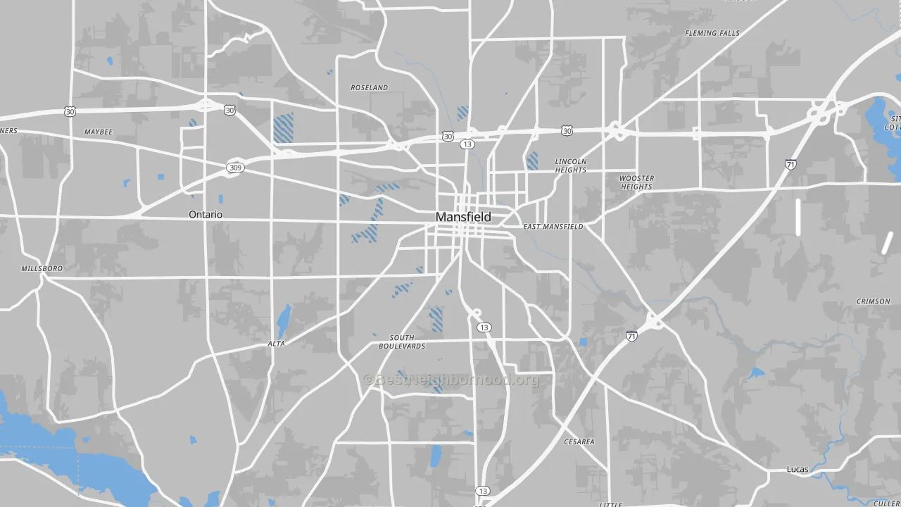Transit Grade map of Mansfield, OH