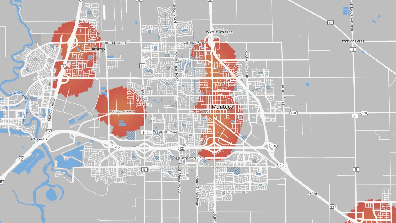 Transit Grade map of Manteca, CA