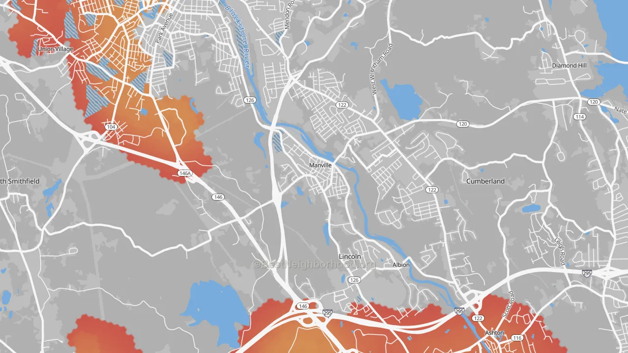 Transit Grade map of Manville, RI