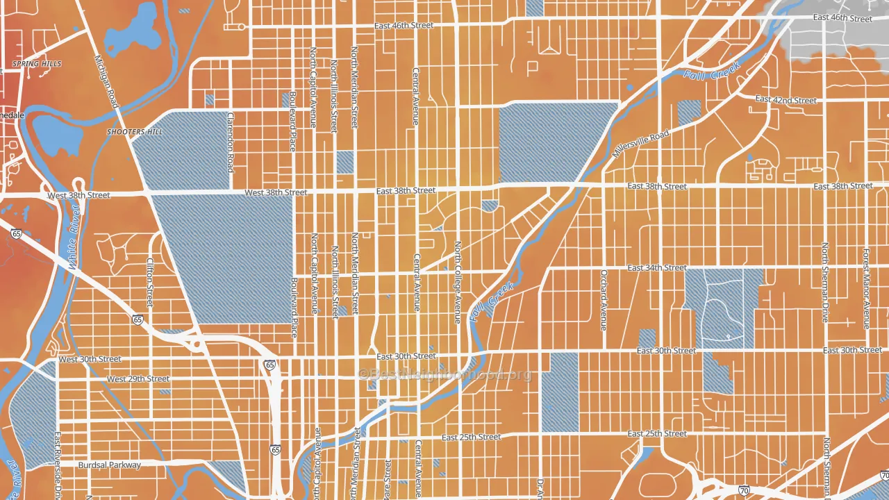 Transit Grade map of Mapleton-Fall Creek, Indianapolis, IN