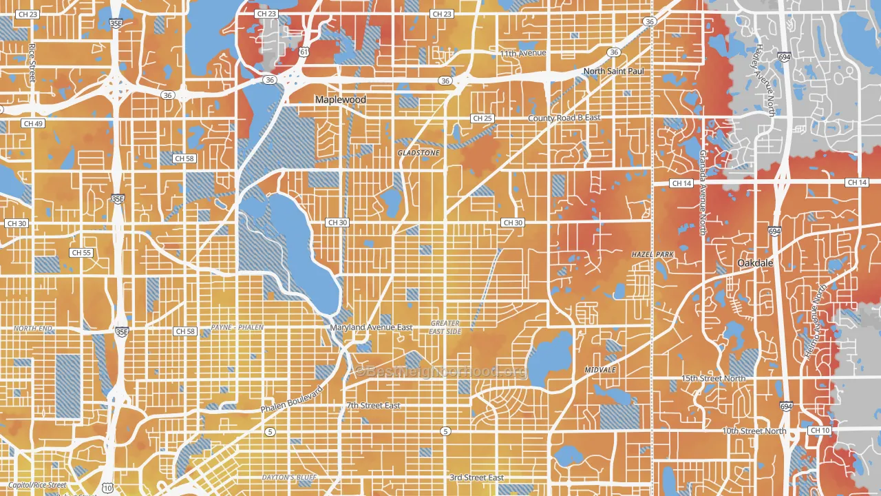Transit Grade map of Maplewood, MN