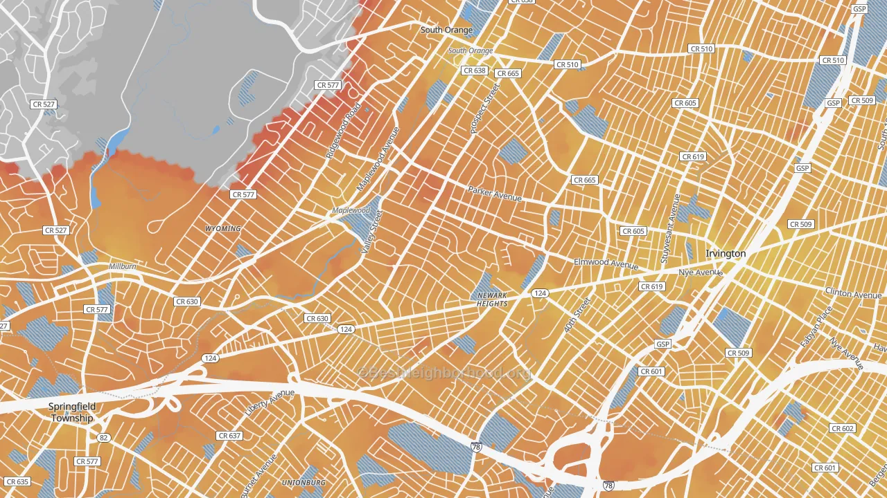 Transit Grade map of Maplewood, NJ