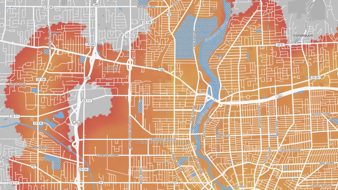 Transit Grade map of Maplewood, Rochester, NY