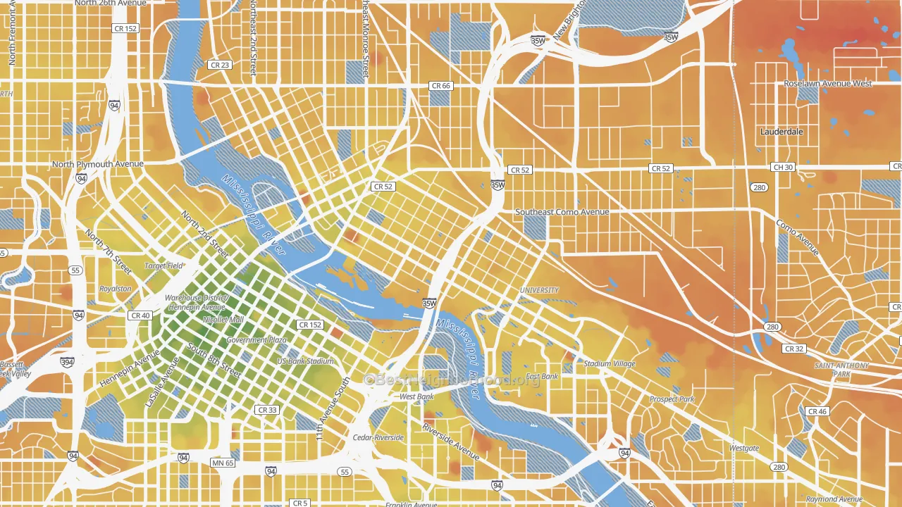Transit Grade map of Marcy Holmes, Minneapolis, MN