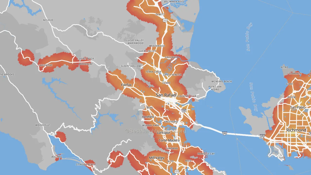 Transit Grade map of Marin County, CA