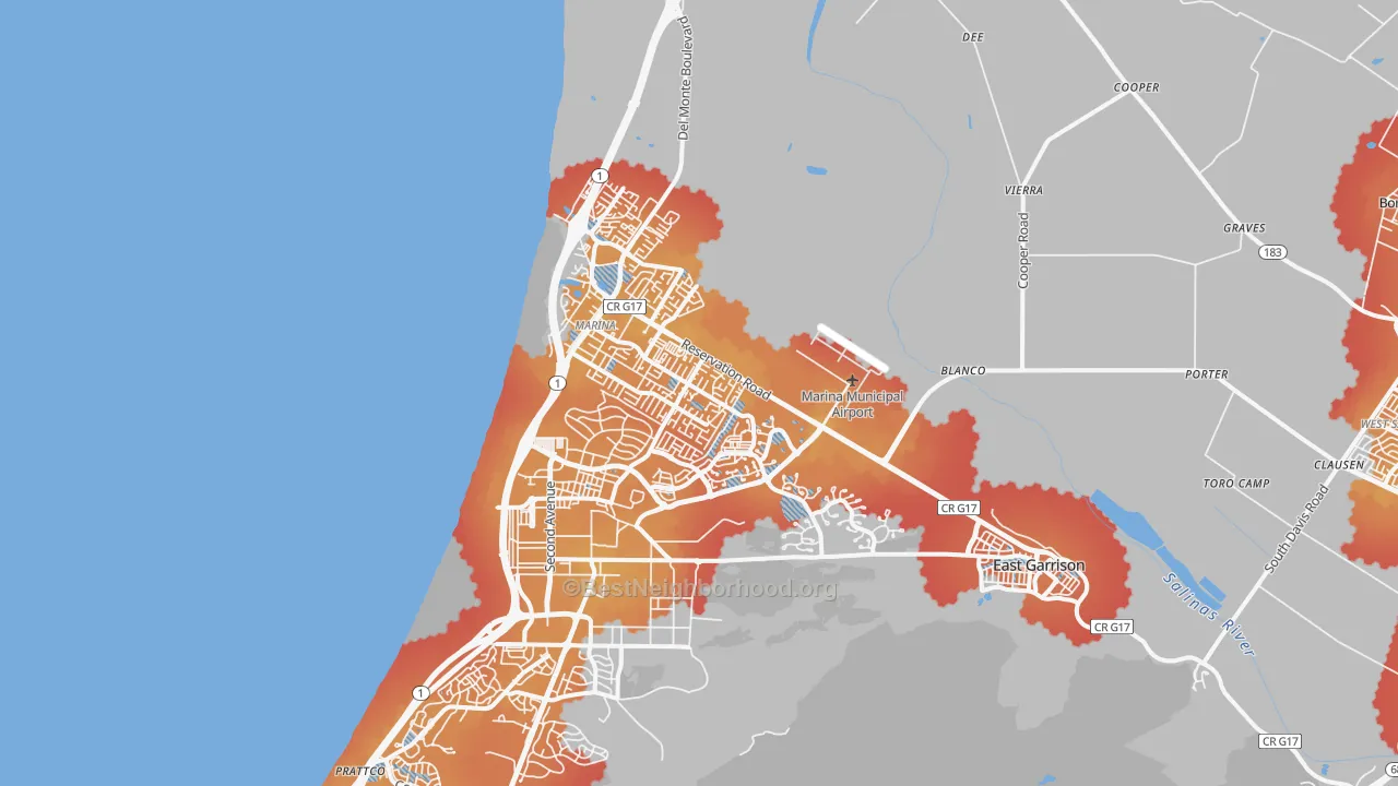 Transit Grade map of Marina, CA