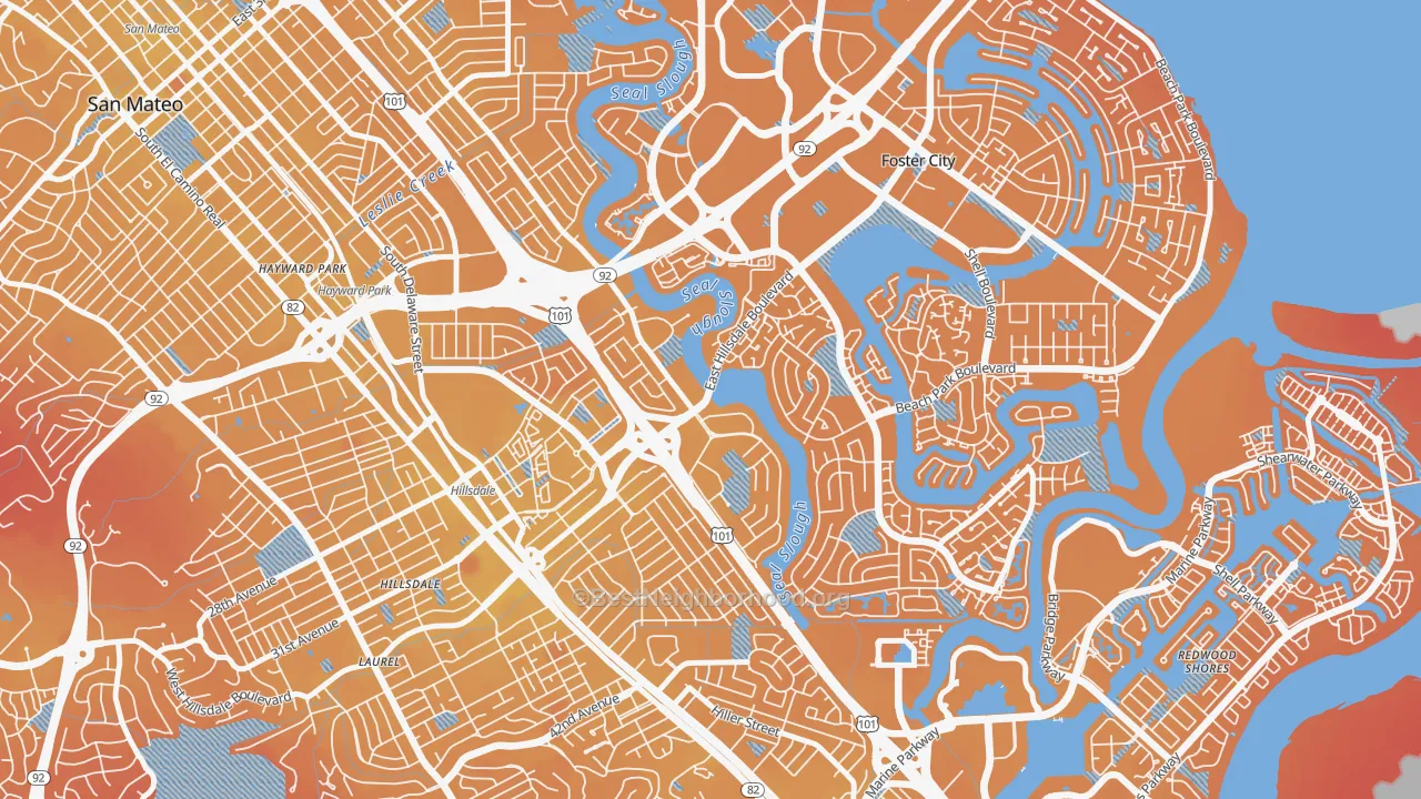 Transit Grade map of Marina Lagoon, San Mateo, CA