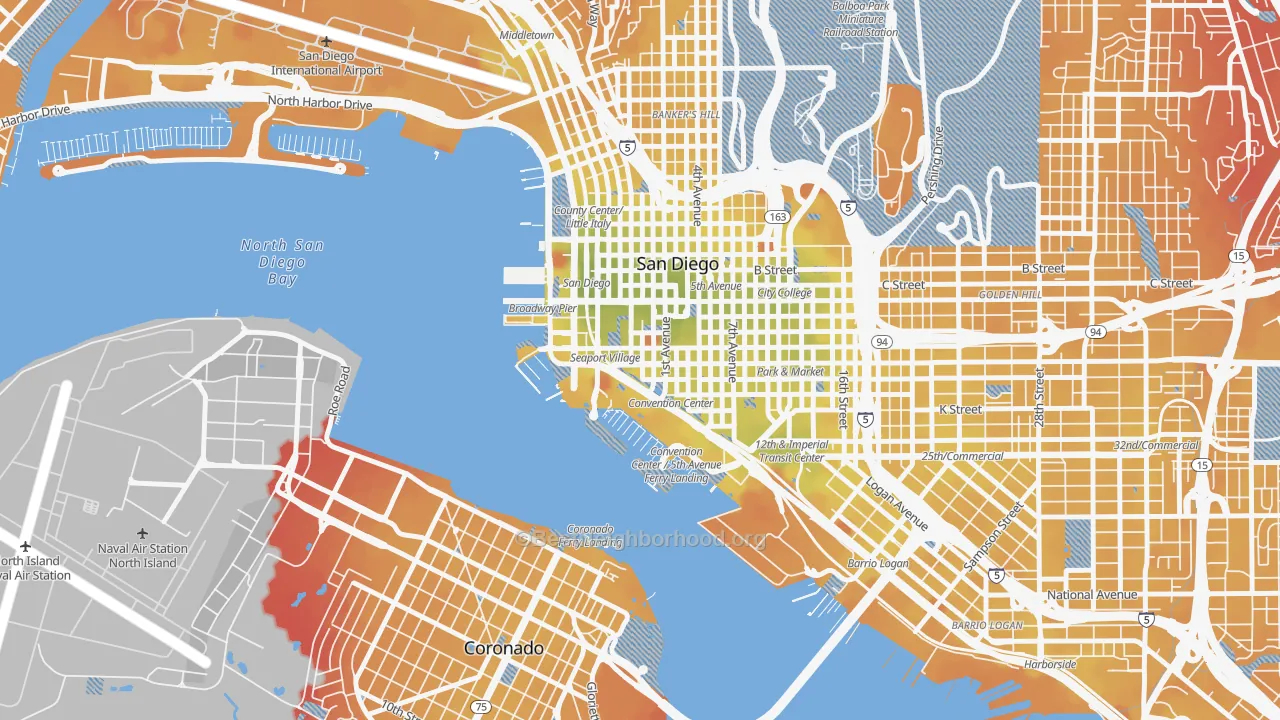 Transit Grade map of Marina, San Diego, CA