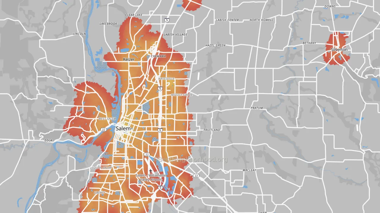 Transit Grade map of Marion County, OR