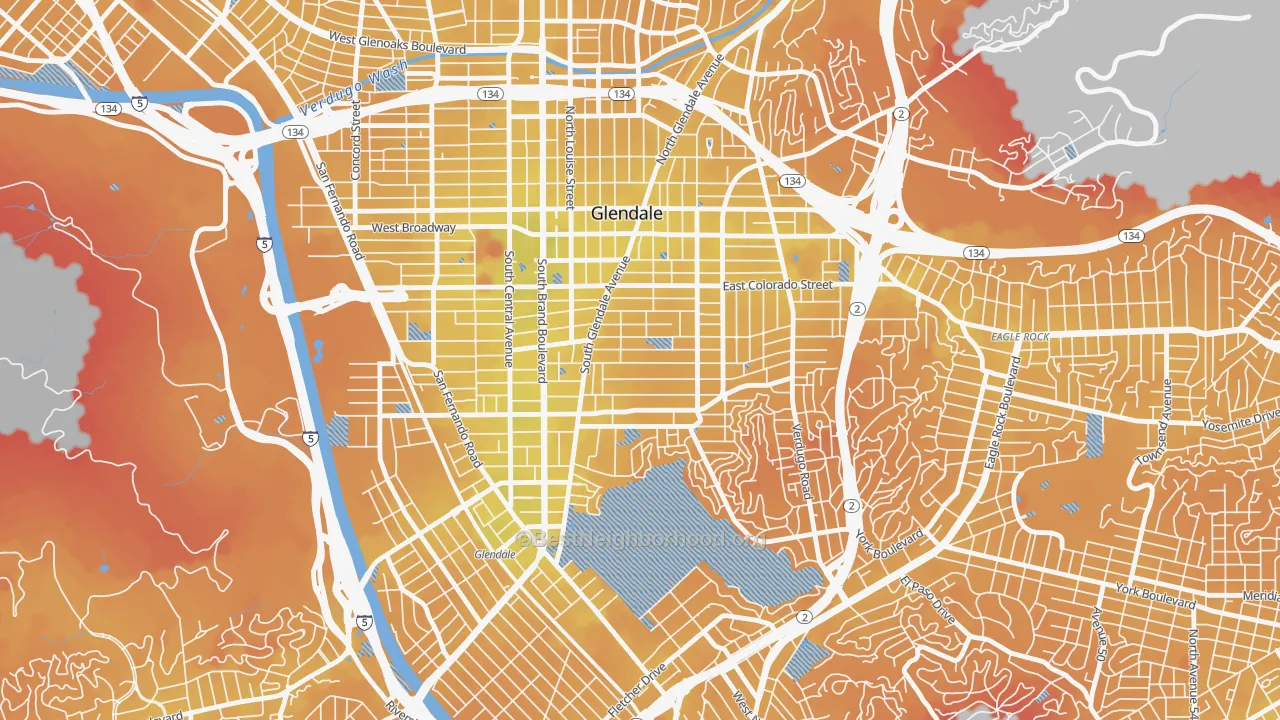 Transit Grade map of Mariposa, Glendale, CA