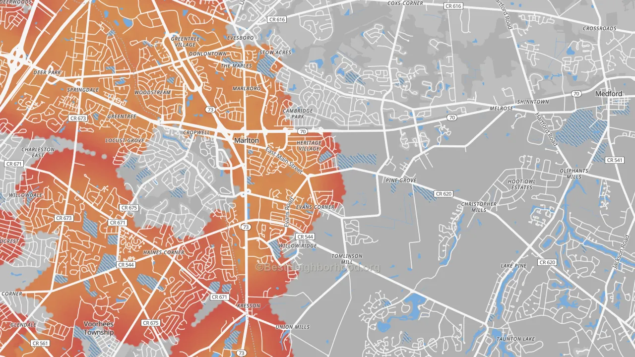 Transit Grade map of Marlton, NJ