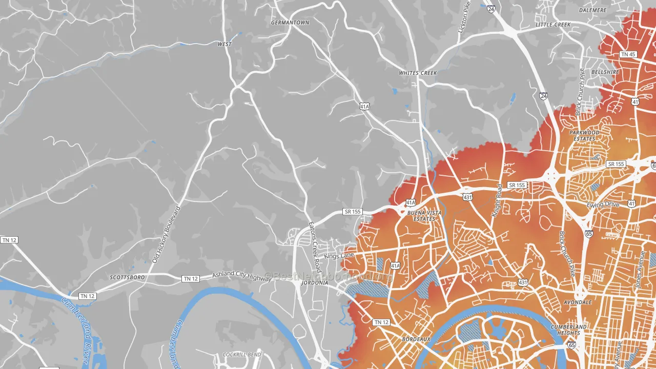 Transit Grade map of Marrowbone, Nashville, TN