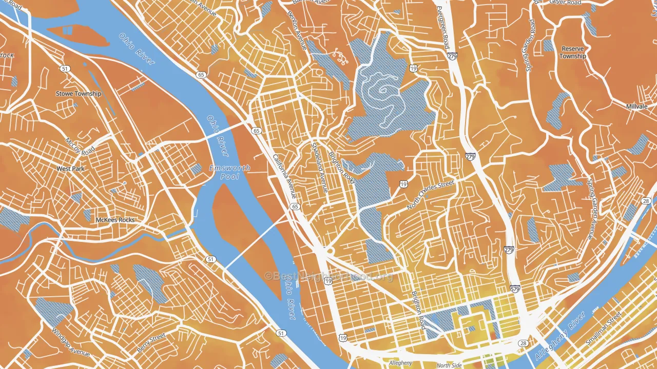 Transit Grade map of Marshall-Shadeland, Pittsburgh, PA