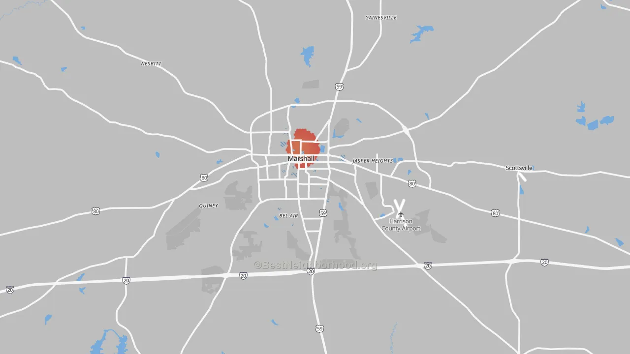 Transit Grade map of Marshall, TX