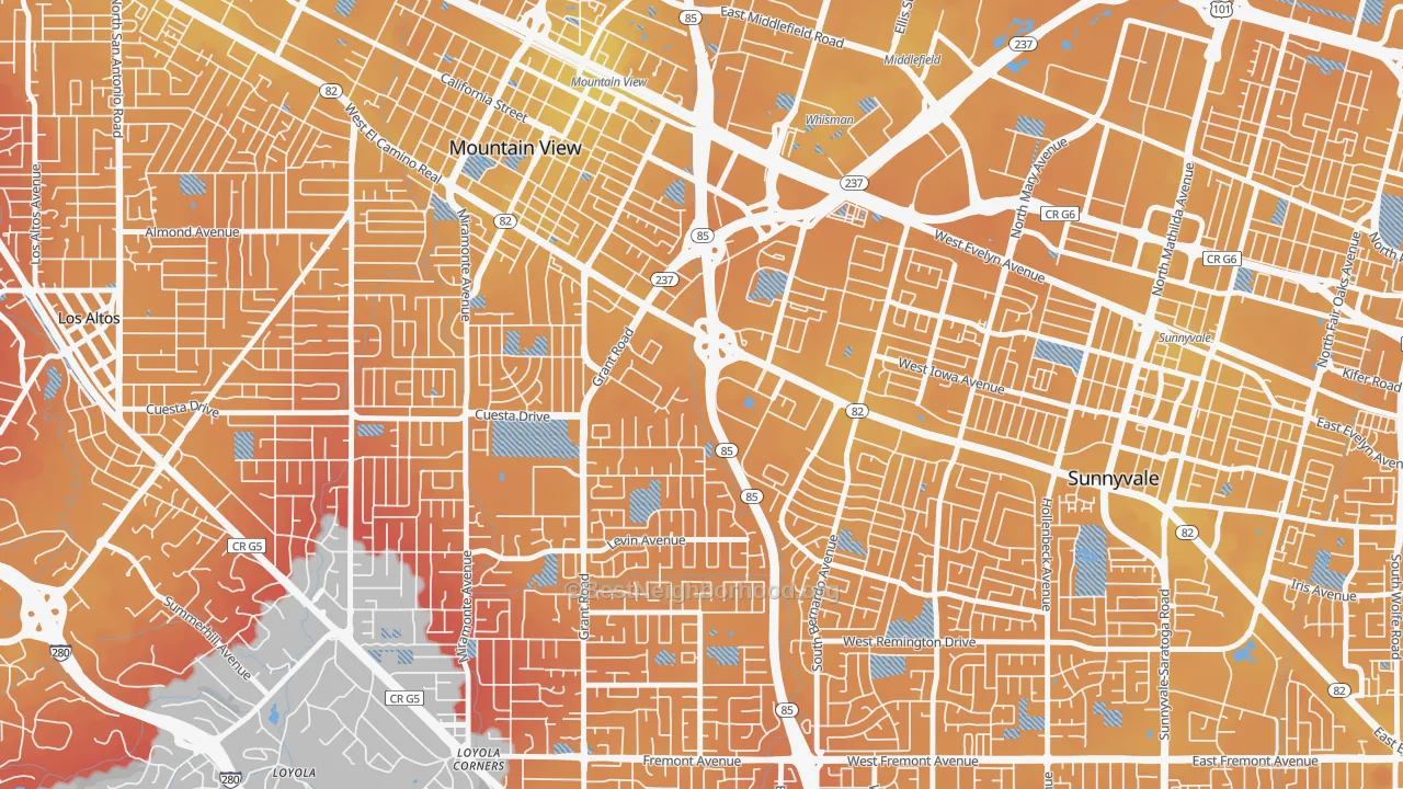 Transit Grade map of Martens-Carmelita, Mountain View, CA