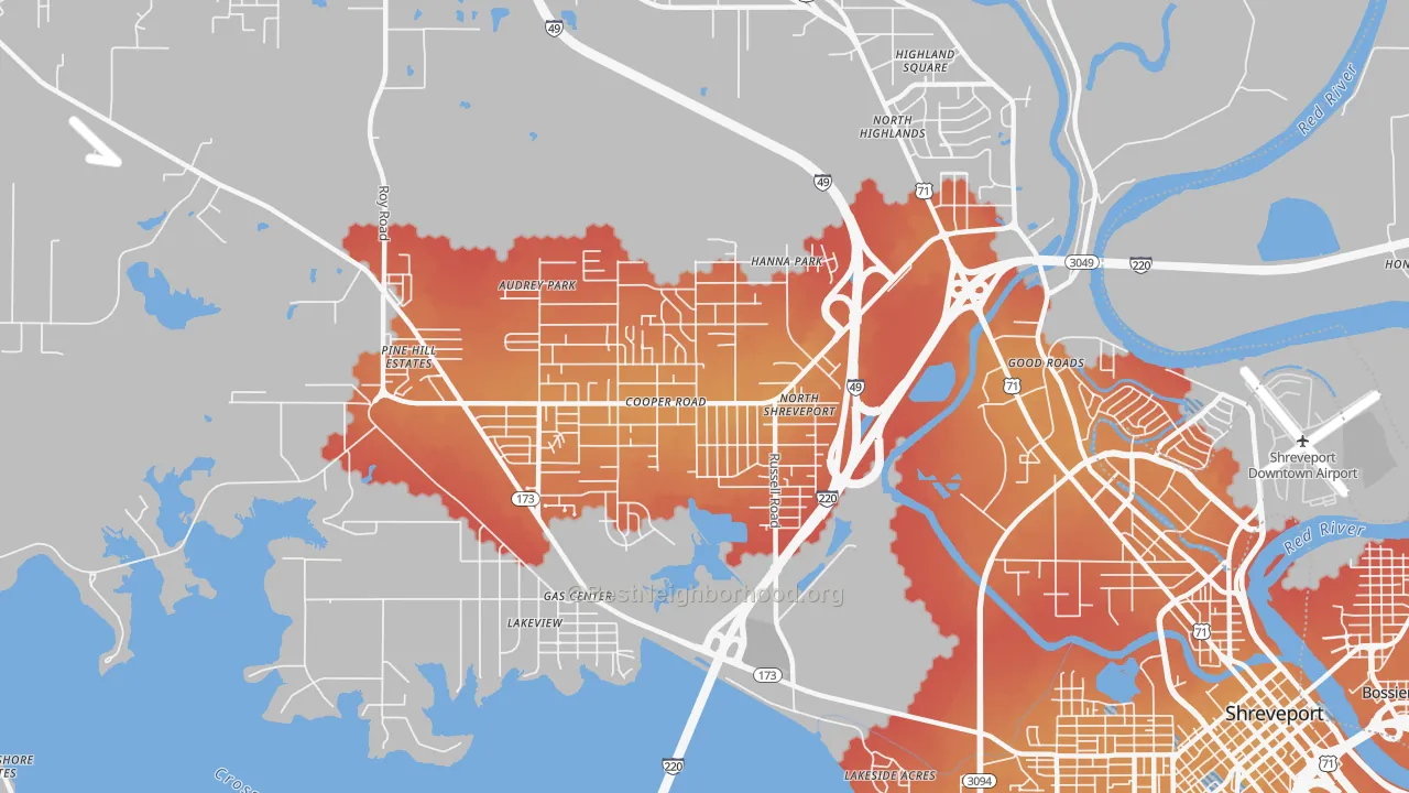 Transit Grade map of Martin Luther King, Shreveport, LA