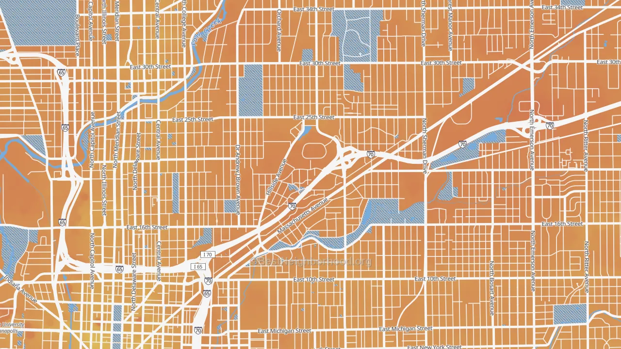Transit Grade map of Martindale-Brightwood, Indianapolis, IN