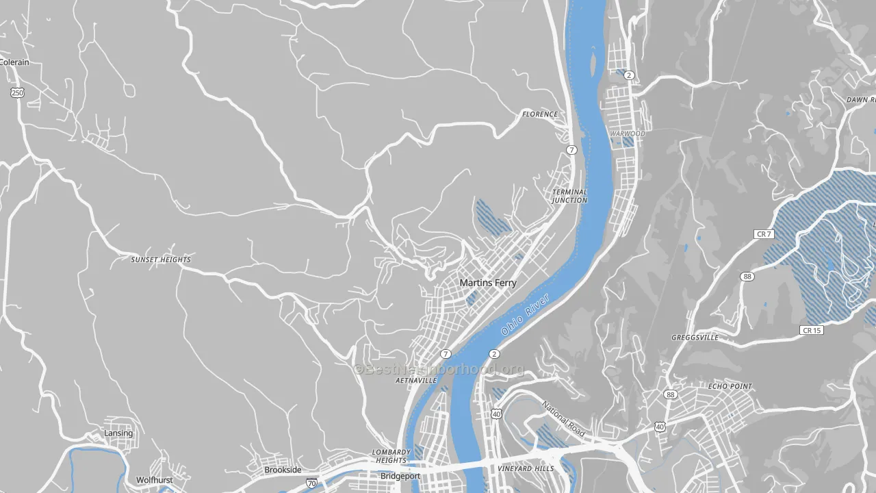 Transit Grade map of Martins Ferry, OH