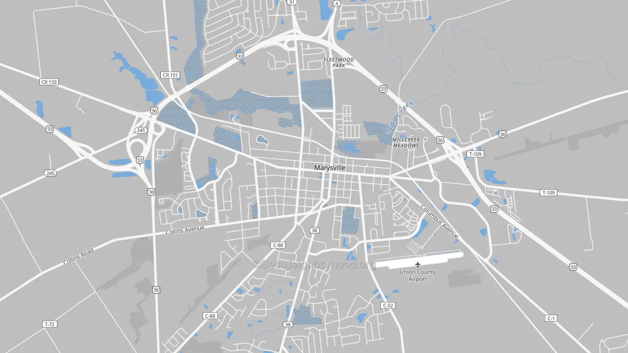 Transit Grade map of Marysville Historic District, Marysville, OH