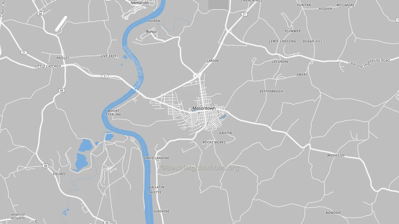 Transit Grade map of Masontown, PA