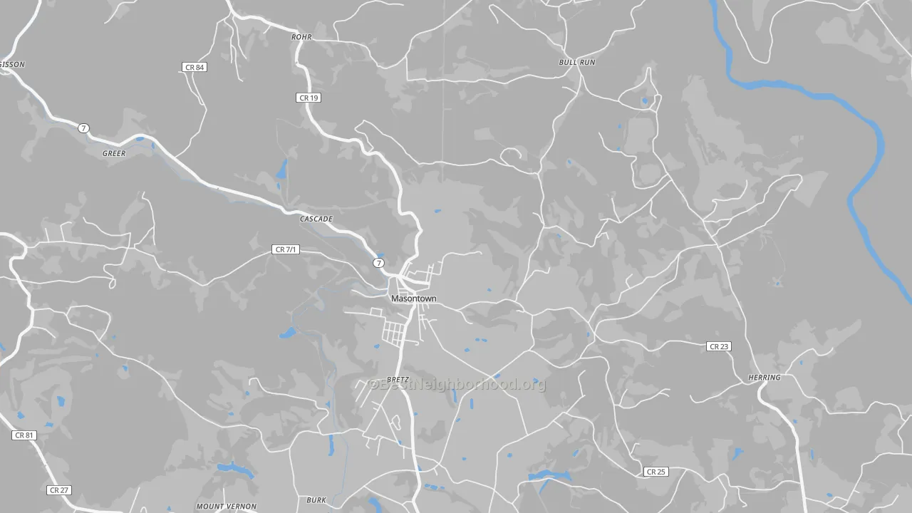 Transit Grade map of Masontown, WV
