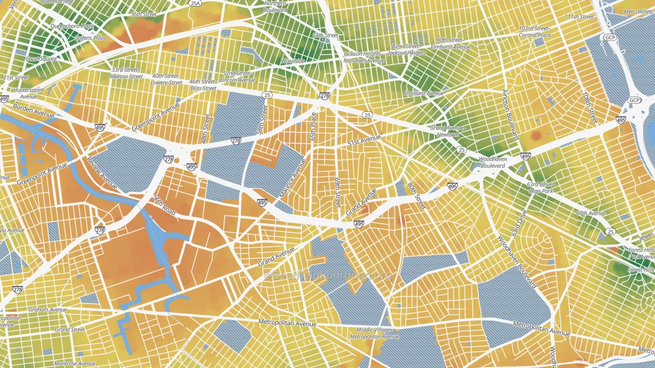 Transit Grade map of Maspeth, Queens, NY
