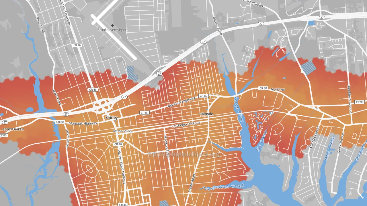 Transit Grade map of Mastic, NY