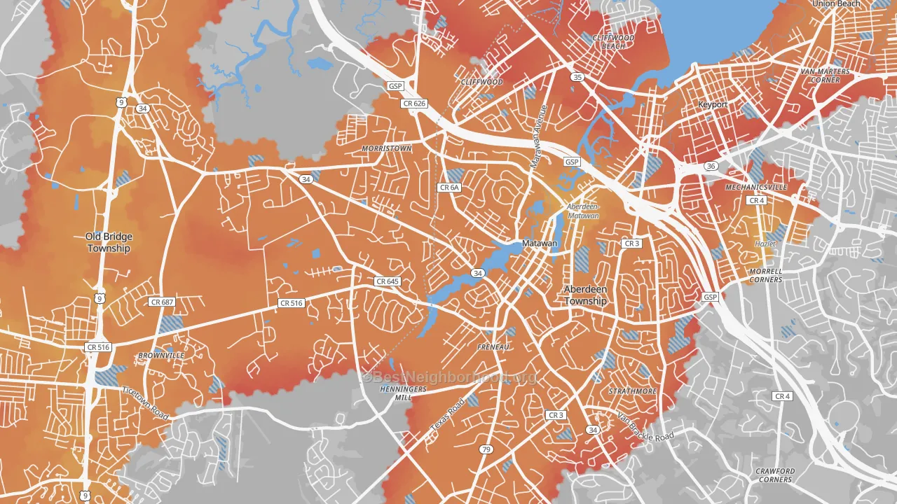 Transit Grade map of Matawan, NJ