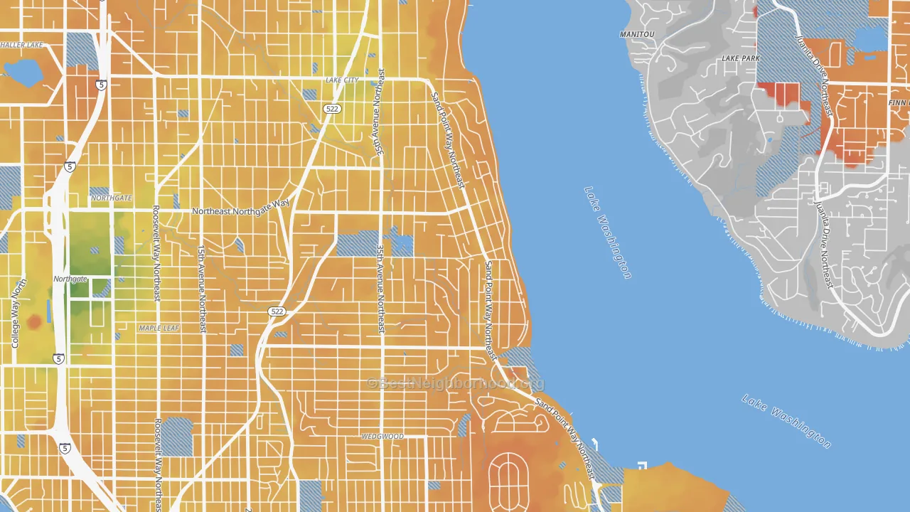 Transit Grade map of Matthews Beach, Seattle, WA