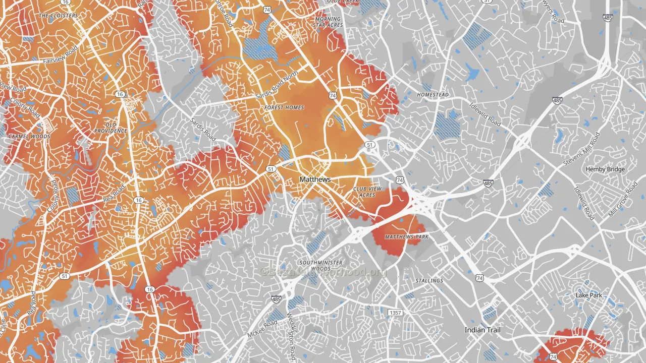 Transit Grade map of Matthews, NC