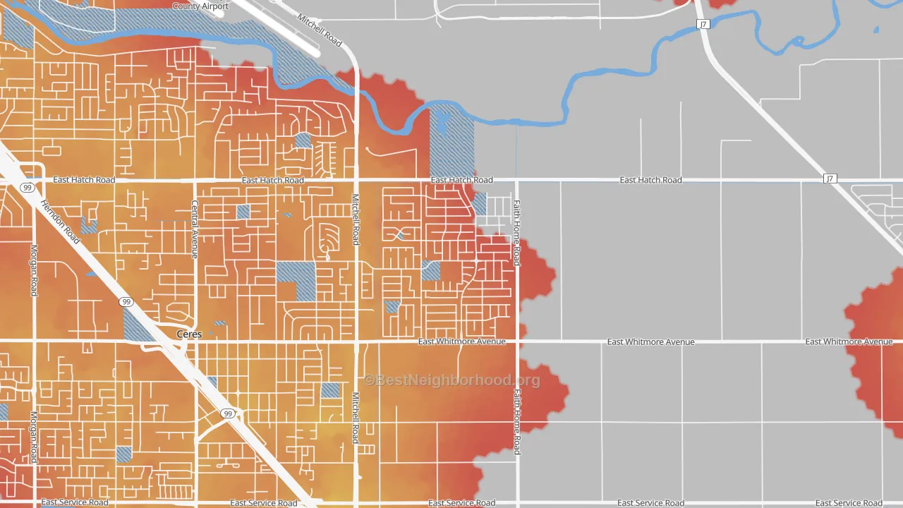 Transit Grade map of Mayfield, Ceres, CA