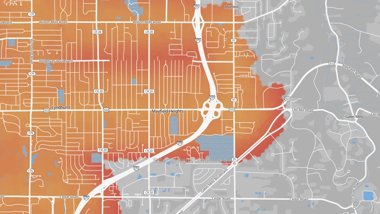 Transit Grade map of Mayfield Heights, OH