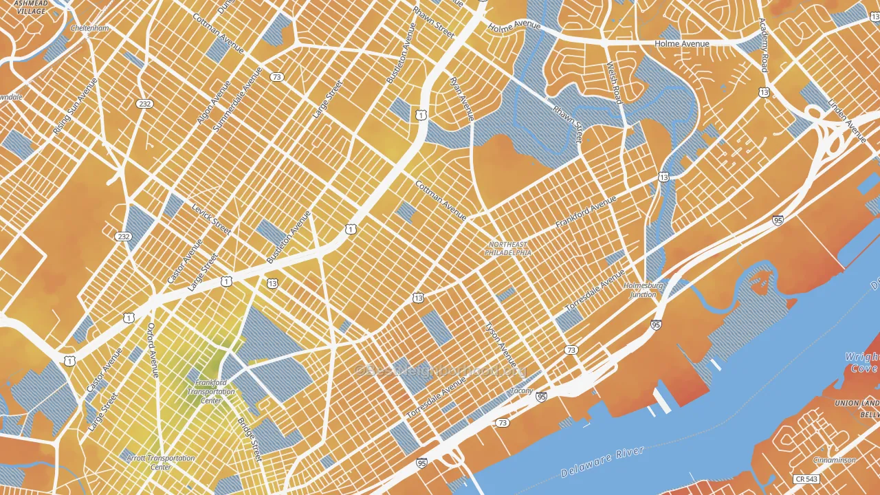 Transit Grade map of Mayfield, Philadelphia, PA