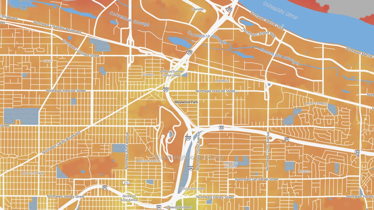 Transit Grade map of Maywood Park, OR