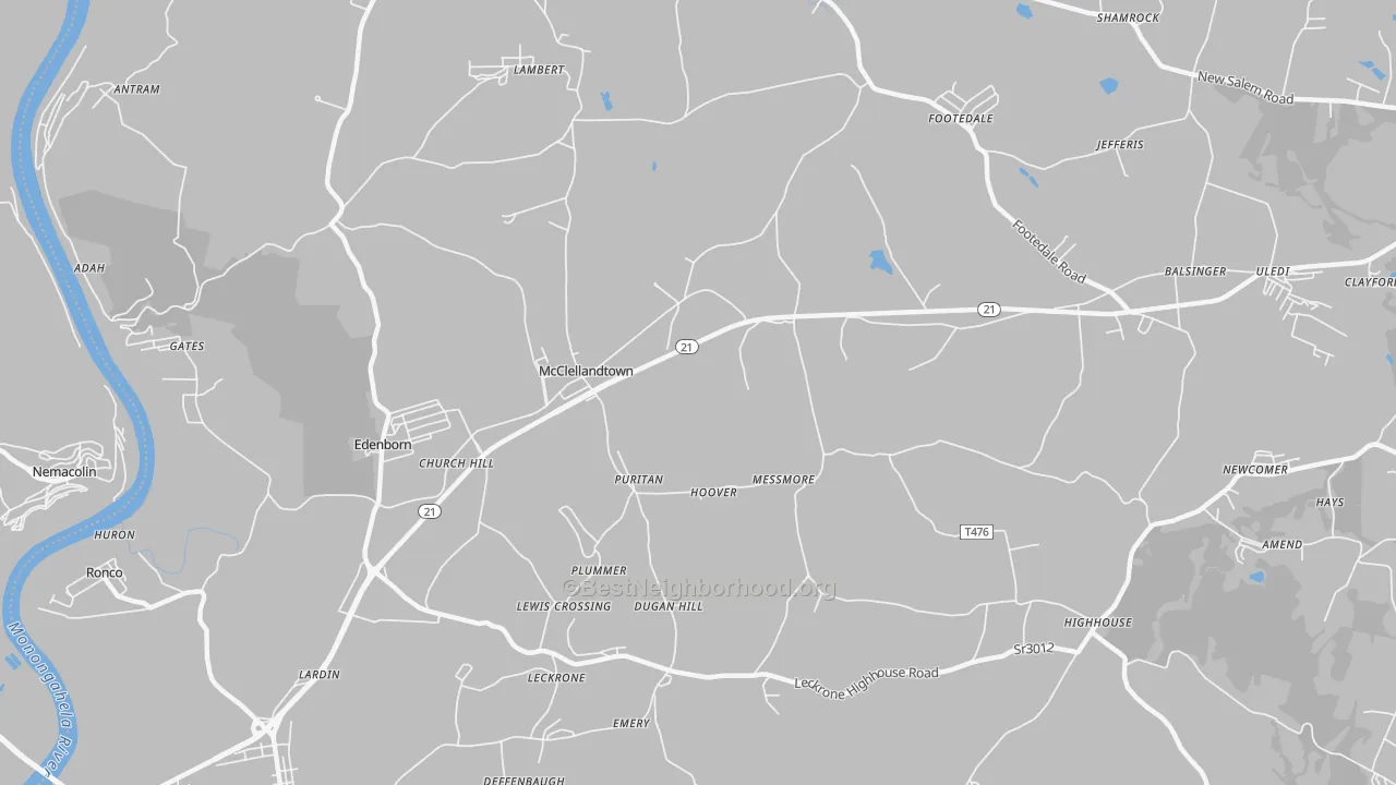 Transit Grade map of McClellandtown, PA