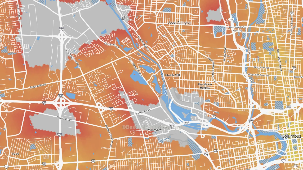 Transit Grade map of McKinley Avenue Corridor, Columbus, OH