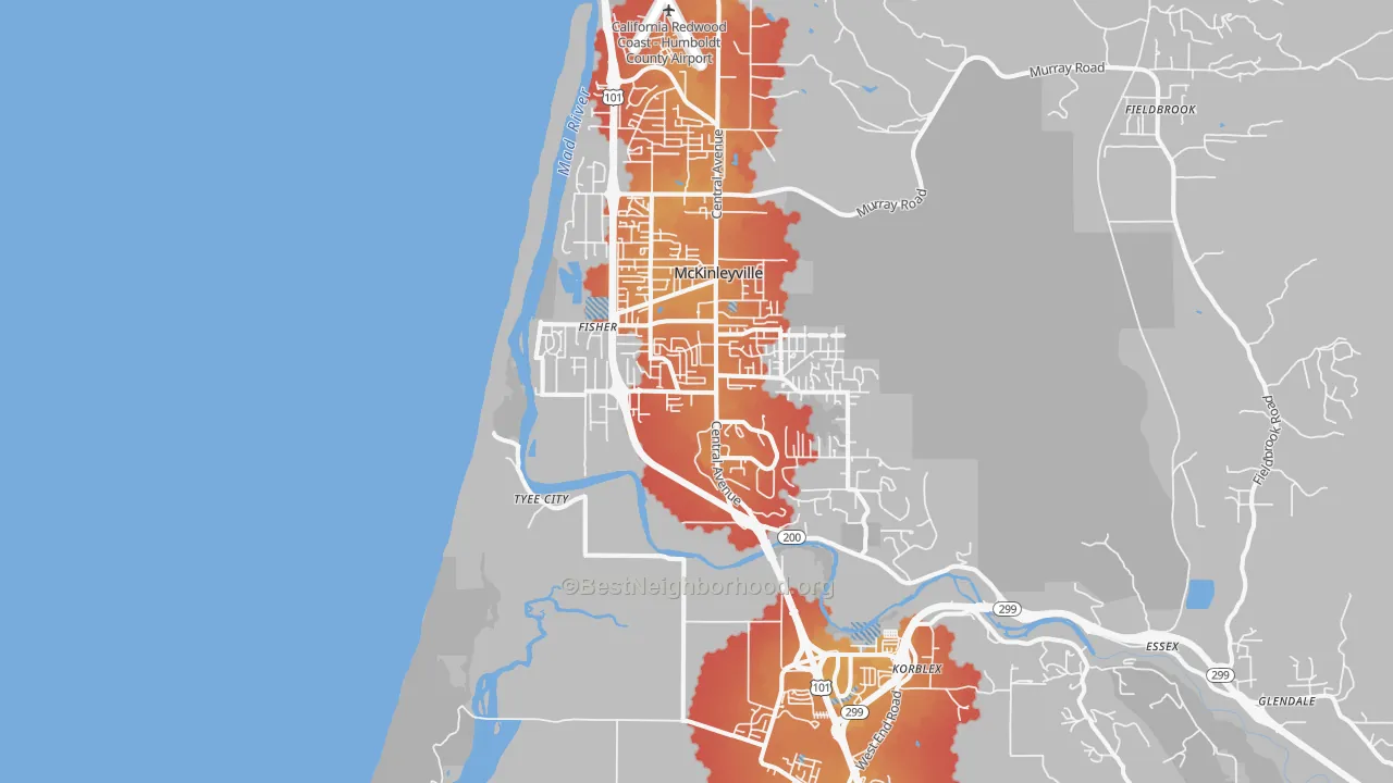 Transit Grade map of Mckinleyville, CA