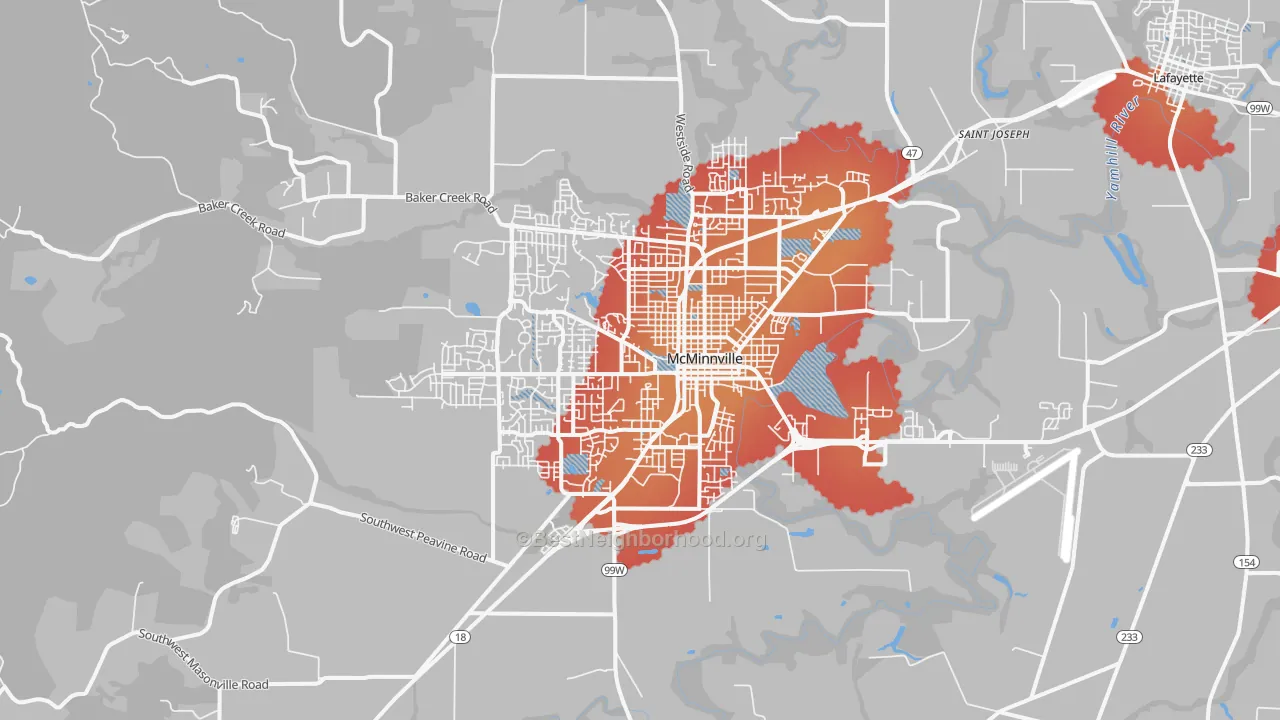 Transit Grade map of Mcminnville, OR