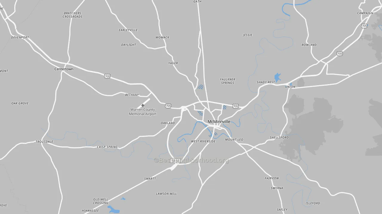Transit Grade map of McMinnville, TN