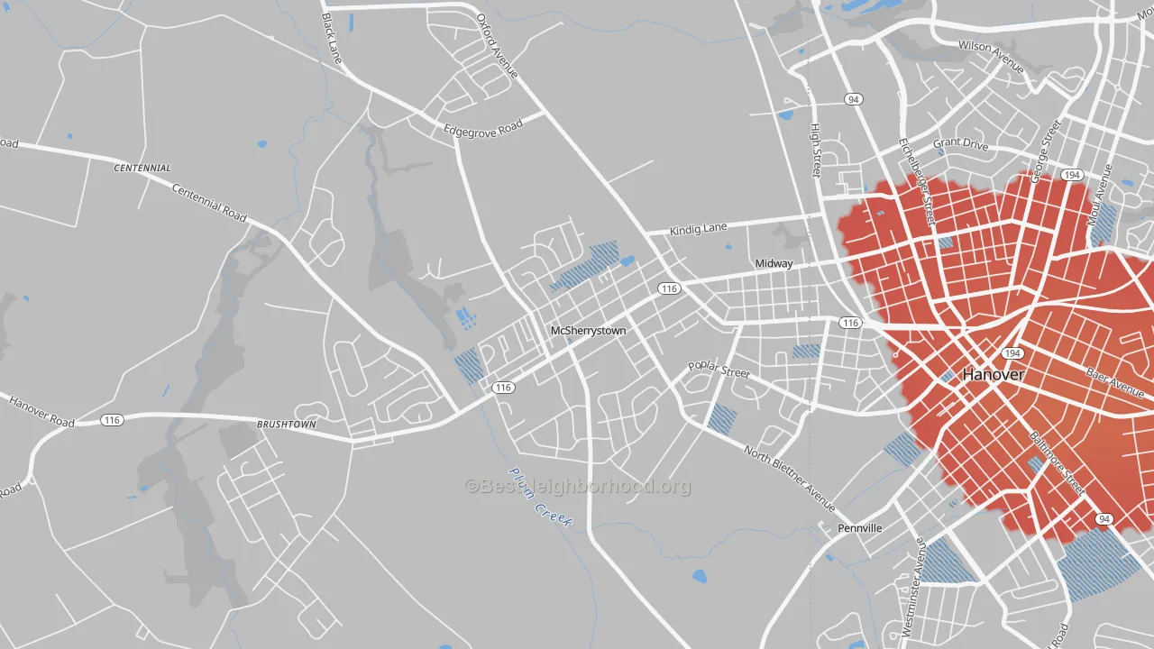Transit Grade map of McSherrystown, PA